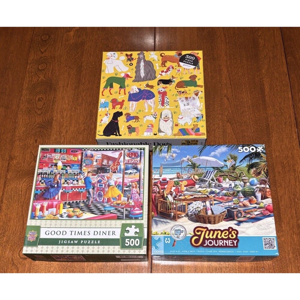 500 Piece Puzzles Lot of 3 Dogs Nature Beach Retro 50s